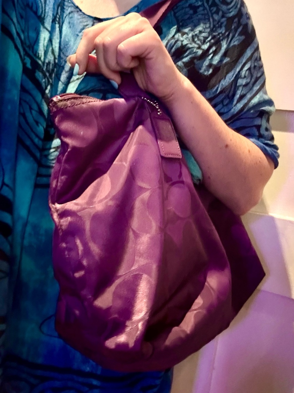 Coach Purple Getaway Signature Nylon Packable Weekender Tote Bag, Cosmetics Case - Picture 14 of 16